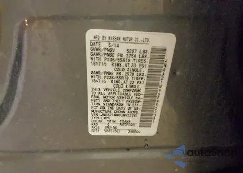 2014 Nissan Murano Sl z USA, uszkodzony, nr VIN JN8AZ1MW6EW522381